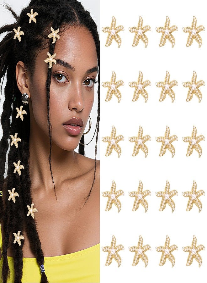 YISSION 20 Pcs Gold Starfish Hair Clips Cute Pearl Hair Pins Small Hair Barrettes Starfish Hair Clip Mermaid Hair Accessories for Girls Women Beach Party (Simulation Form) - Image 1